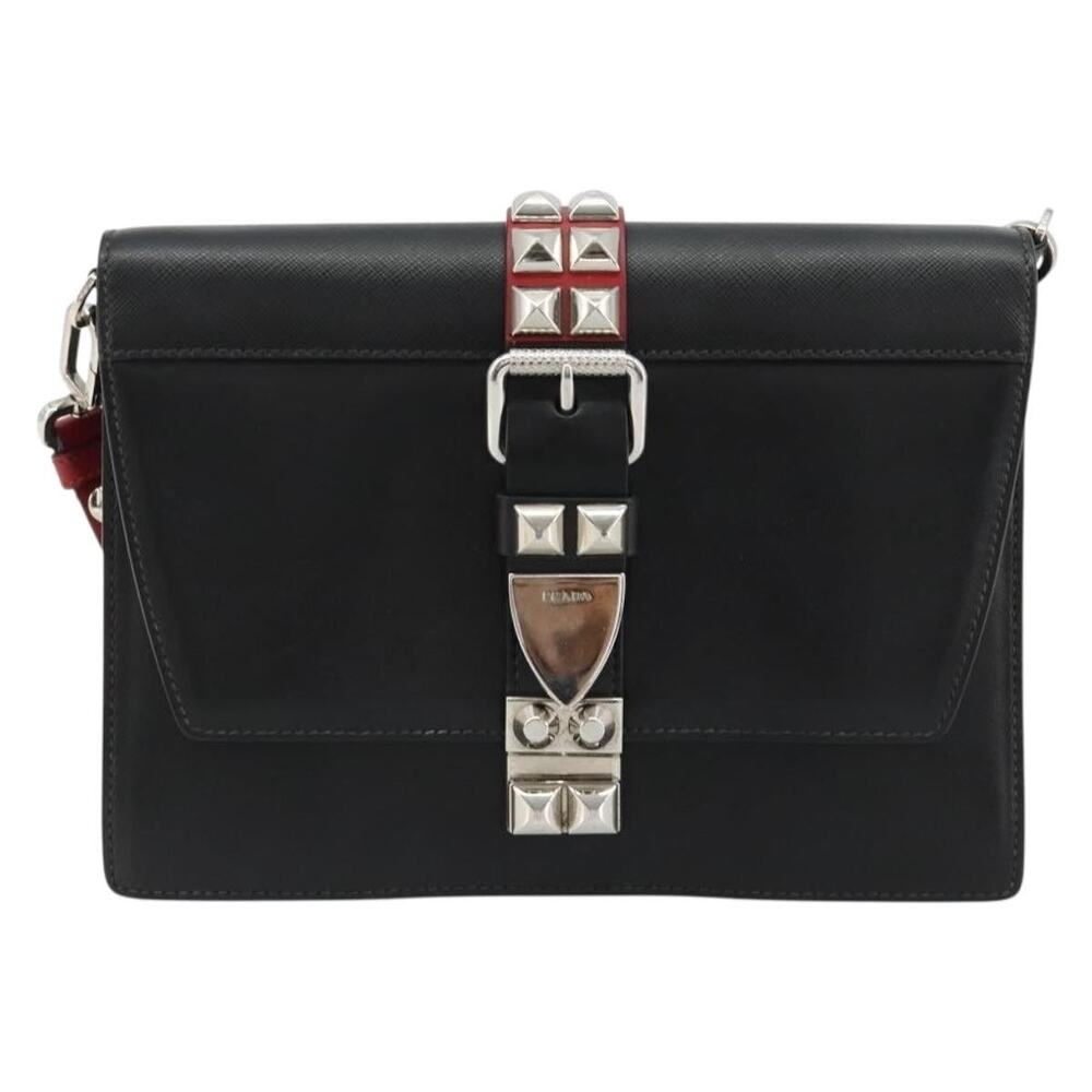 Prada Leather Electra Studs Shoulder Bag Black